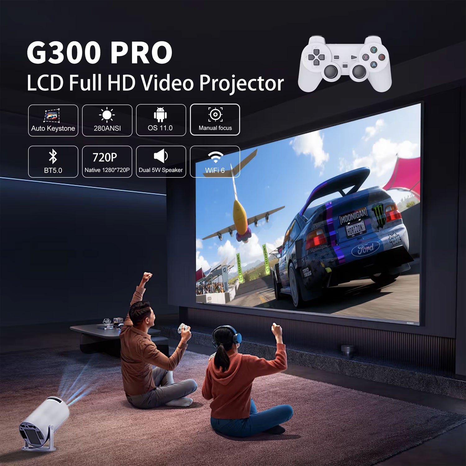 Speed-x Hy300 Pro 280 Ansi 20000+ Game Console Android 11.0 4k Mini Projector