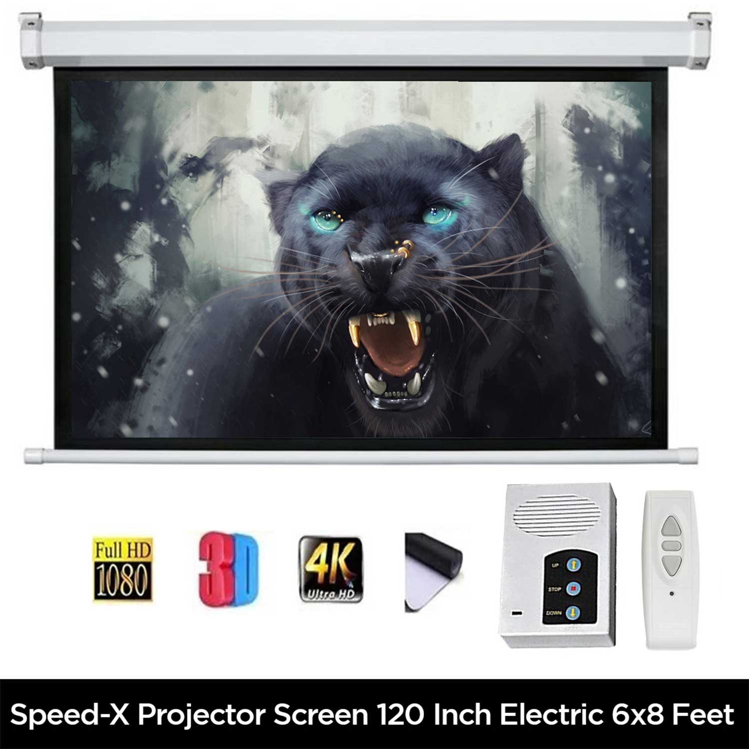 Projector Screen 120 Inch Electric Motorised 6x8 Feet 4:3mw Speed-x