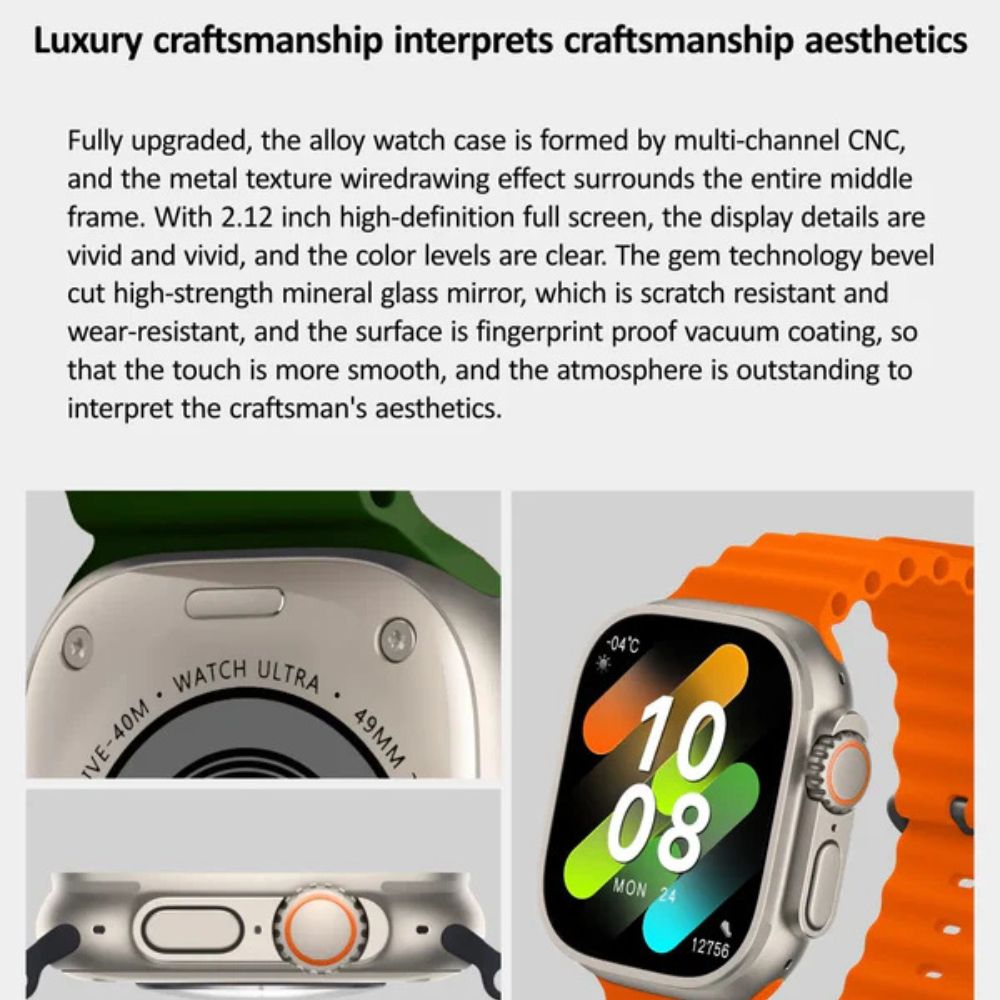 Hk8 Pro Max 2.12 Inch Amoled Screen Smart Watch Ultra 49mm Men Series 8 Nfc Wireless Charging Sports Watch With Wear Fit Pro App (orange)