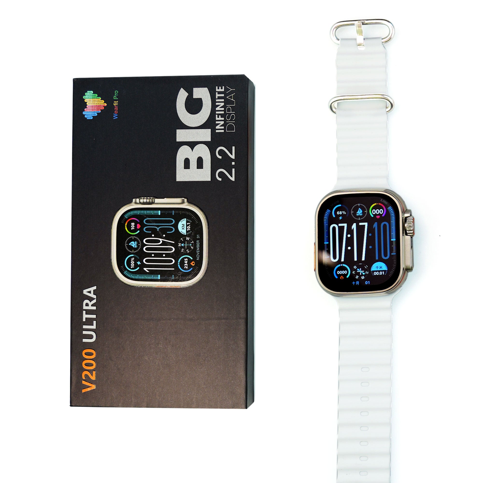 V200 New Fashion Ultra 2.2 Large Screen Ip68 Waterproof Sport Smart Watch With Wearfit Pro App Grey