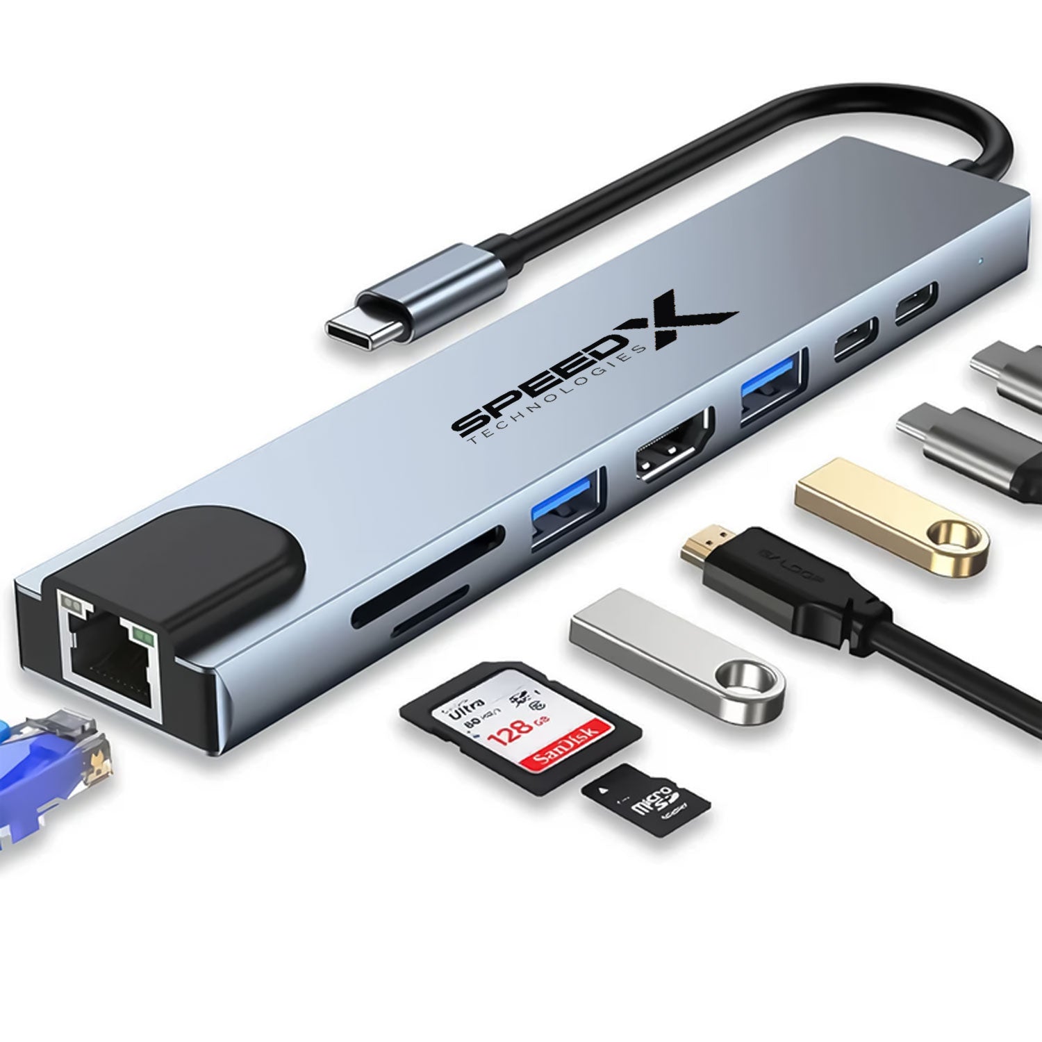 Speedx (sp-tc801) 8 In 1 Multi-port Type C 4k Hdmi Usb 3.0 Converter Good Ic Big Packing