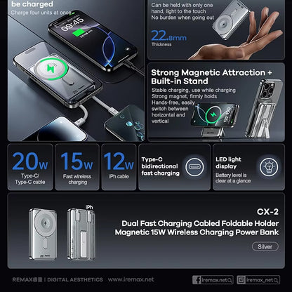 Remax Cx-2 10000mah 15w Wireless Power Bank With Stand Silver