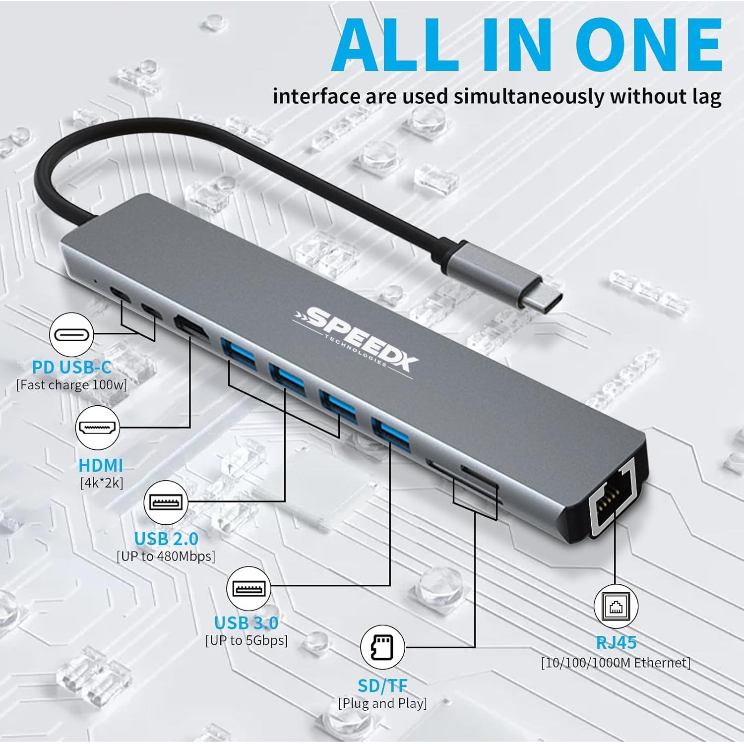 Speed-x (sp-tc1001) 10 In 1 Multi Port Type C Hdmi 4k Converter Good Ic Big Packing