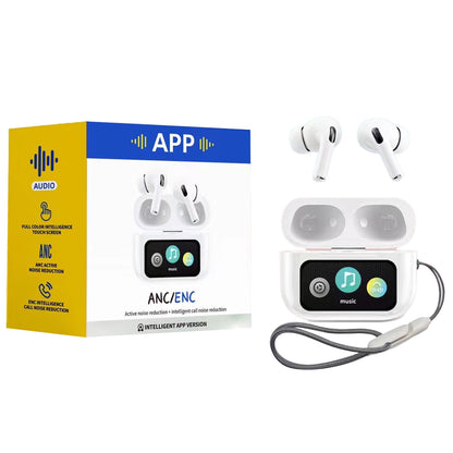 A9 Pro App Anc/enc Display Touch Control Bt 5.4 Wireless Earbuds With Zwsvibe App White