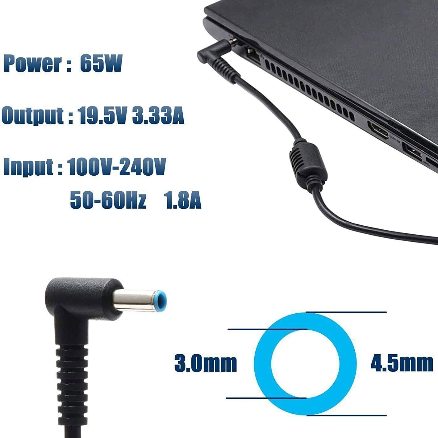 Hp Pavillion Blue Pin Laptop Charger 19.5v 3.33a 65w (pin Size 4.5*3.0)