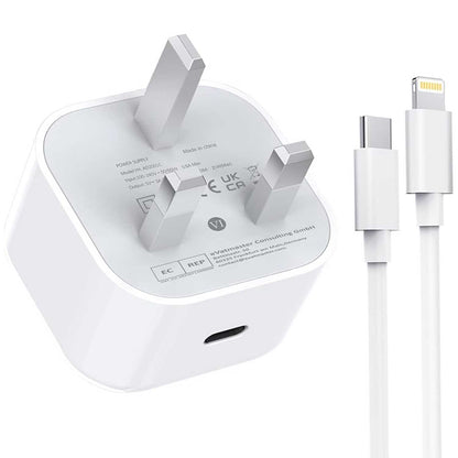 Iphone Usb-c Pd 20w Power Adapter Charger 3 Pin Uk Pin) With Cable