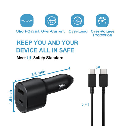 Samsung 45w Pd 15w Usb + 45w Type C Dual Super Fast Car Charger With Cable