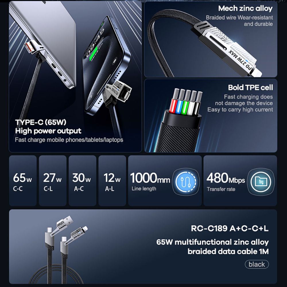 Remax Rc-c189 65w 4 In 1 Multi Functional Data Cable Black