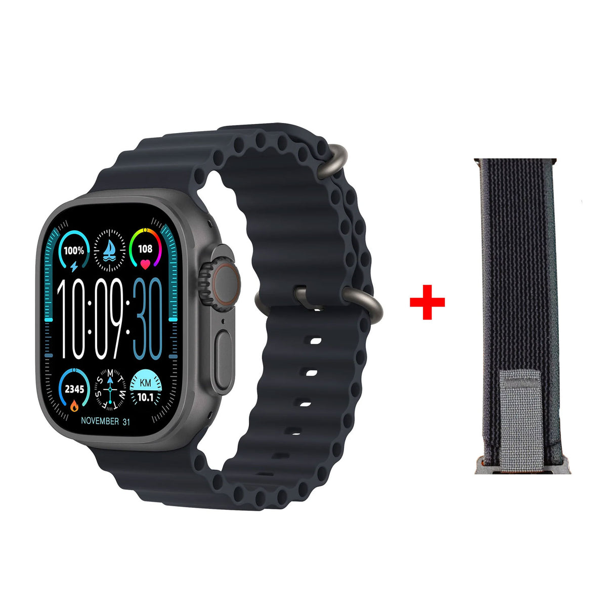 Hk10 Ultra 3 2.02 Amoled Display G-sensor Ai Features With Wearfit Pro App 2 Straps Black