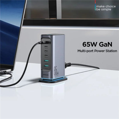 Joyroom Tcm02 65w 6 Port Eu Plug Usb Desktop Charger Gan Fast Charging Station Hub