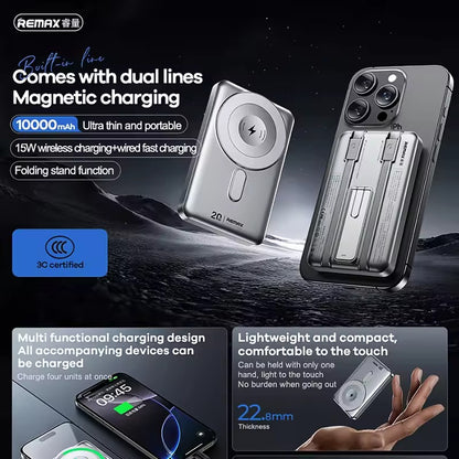 Remax Cx-2 10000mah 15w Wireless Power Bank With Stand Silver