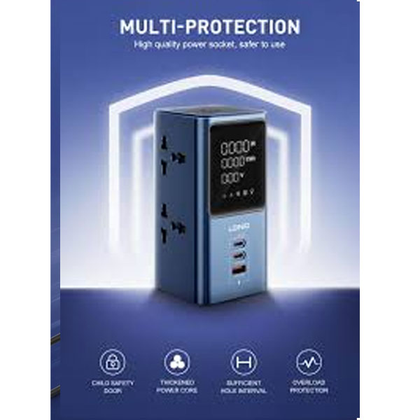 Ldnio Sc2 7-in-1 Power Extension With Fast Charging 4 Sockets 2 Usb-c + 1 Usb-a