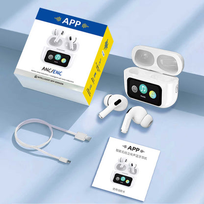 A9 Pro App Anc/enc Display Touch Control Bt 5.4 Wireless Earbuds With Zwsvibe App White