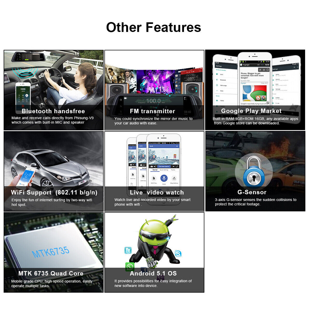 L830 Car Dvr Mirror Dual Camera Front/back 1080p