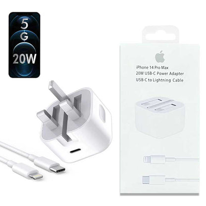 Iphone Usb-c Pd 20w Power Adapter Charger 3 Pin Uk Pin) With Cable