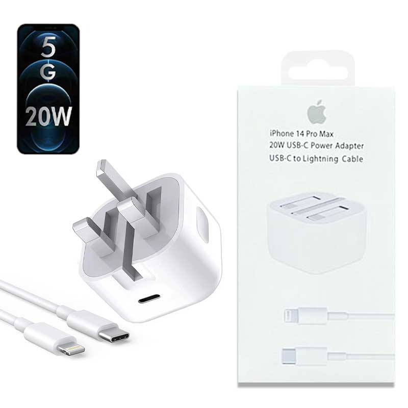Iphone Usb-c Pd 20w Power Adapter Charger 3 Pin Uk Pin) With Cable
