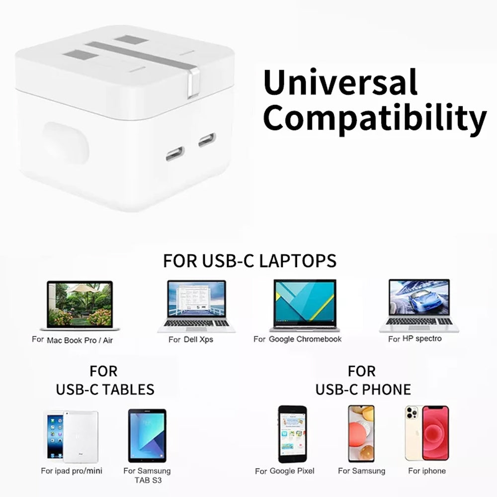 Iphone 14 Pro 3 Pin (uk Pin) 50w Usb-c+c Power Adapter With Usb-c To Lightining Cable