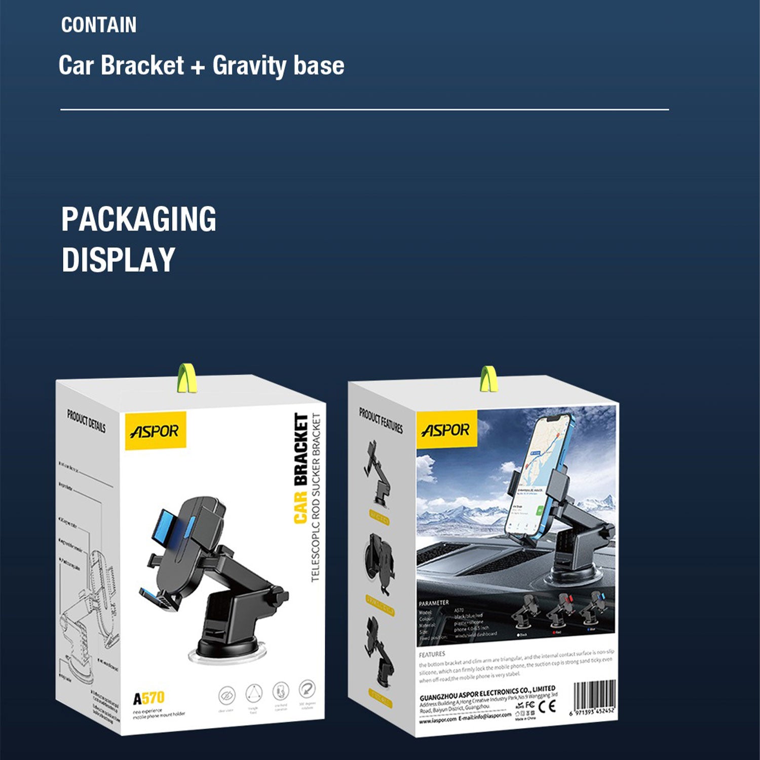 Aspor A570 360° Rotatable Car Mobile Phone Holder