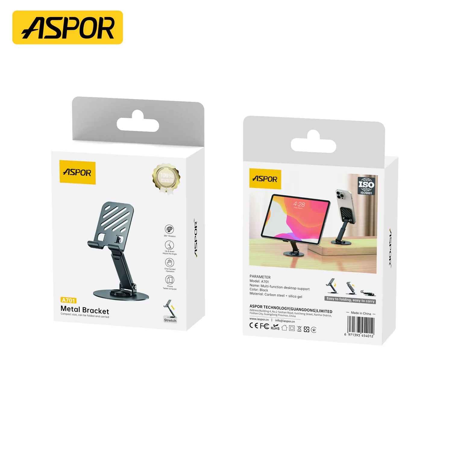 Aspor A701 Foldable Desktop Mobile Phone & Tablet Stand