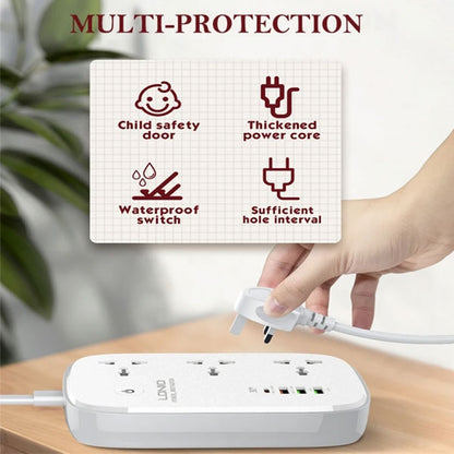 Ldnio Scw3451 2500w Wifi Smart Power Extension 3 Sockets 1 Usb-c + 3 Usb-a