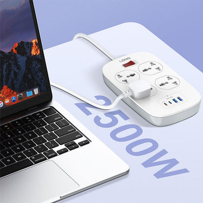 Ldnio Sc4407c 2500w Power Extension 4 Sockets 2 Usb-a + 2 Usb-c 2m
