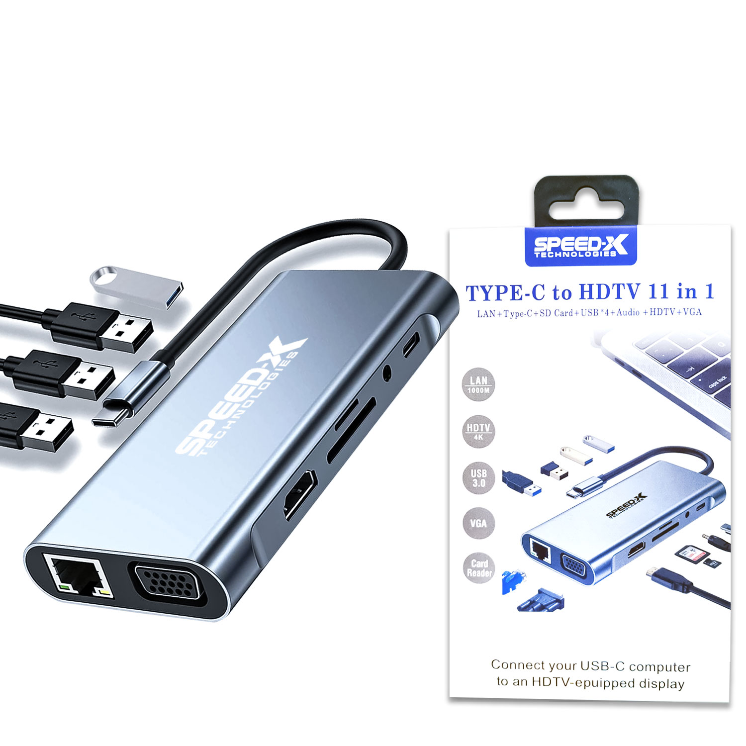 Speed-x 11 In 1 Multi-port Type C 4k Hdmi Usb 3.0 Converter