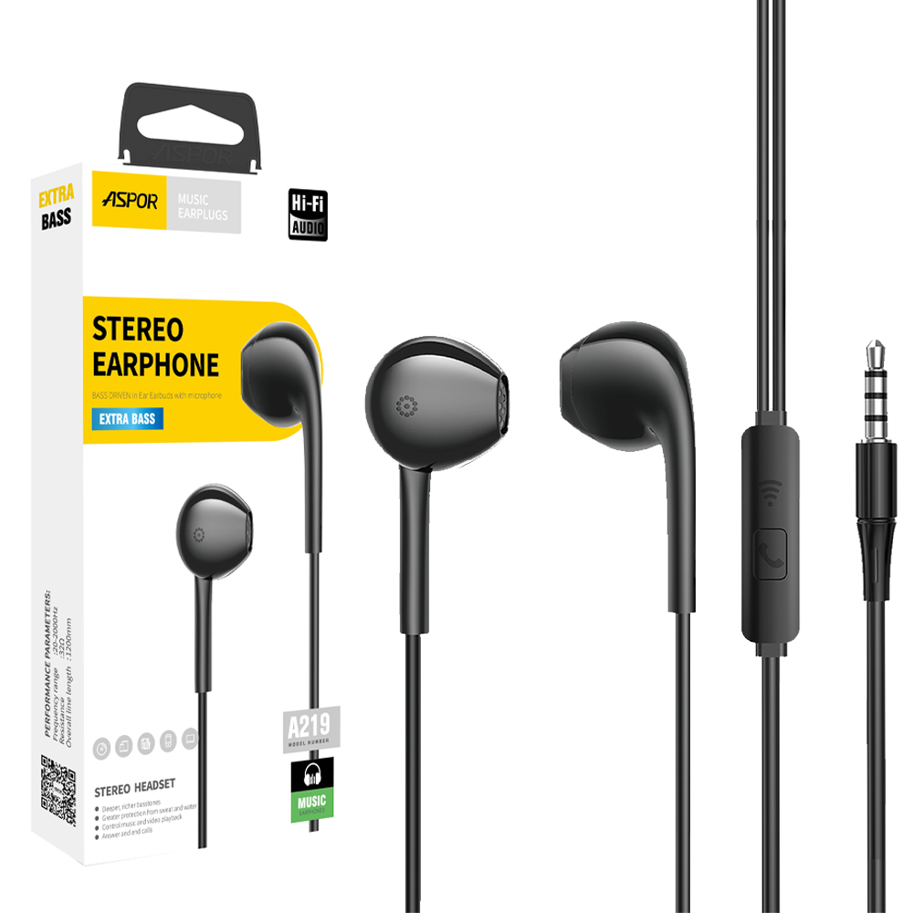A219 Aspor 3.5mm Earphone/handfree Universal With High Bass Quality Sound