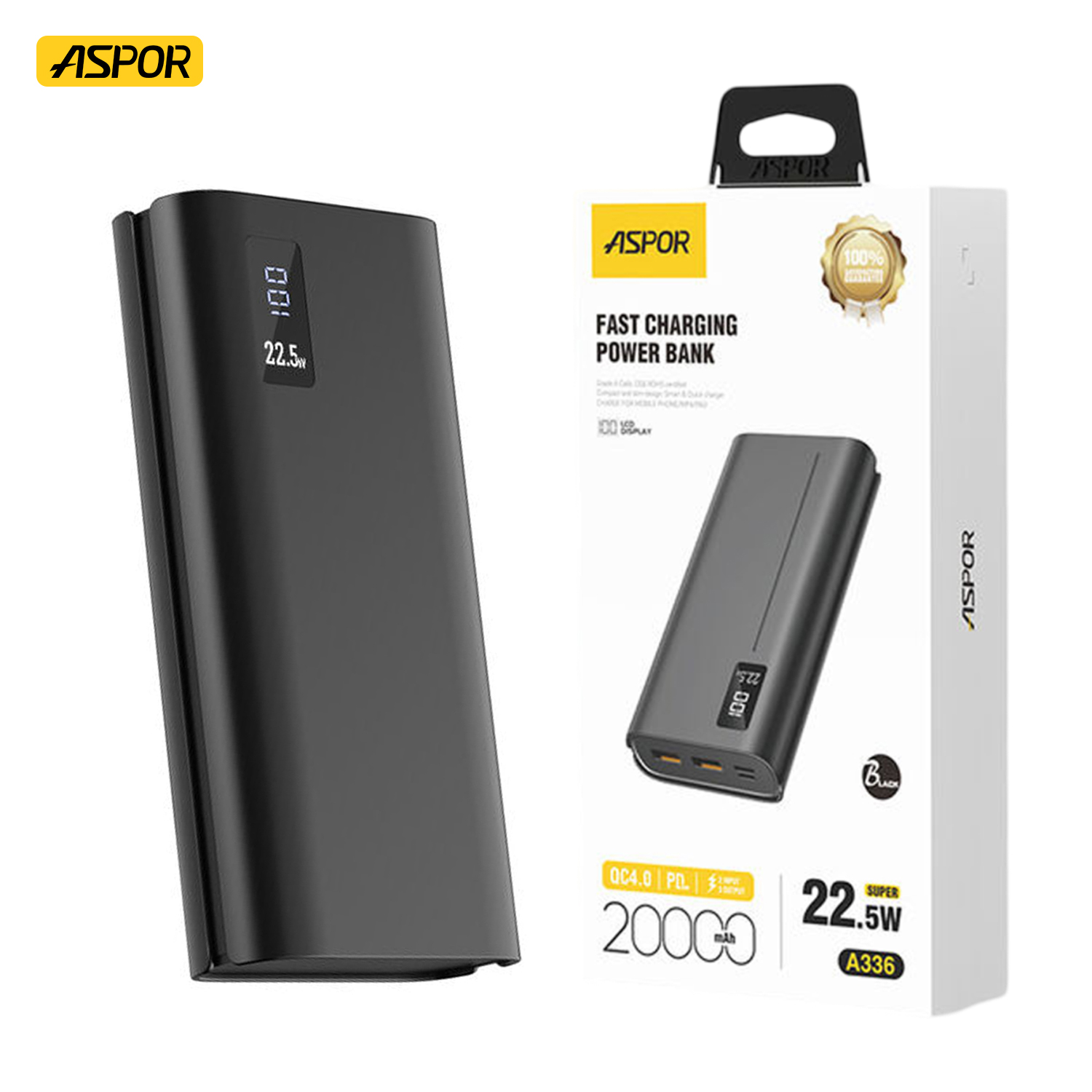 Aspor A336 Power Bank 20000mah 22.5w High Capacity With Led Display Fast Charging