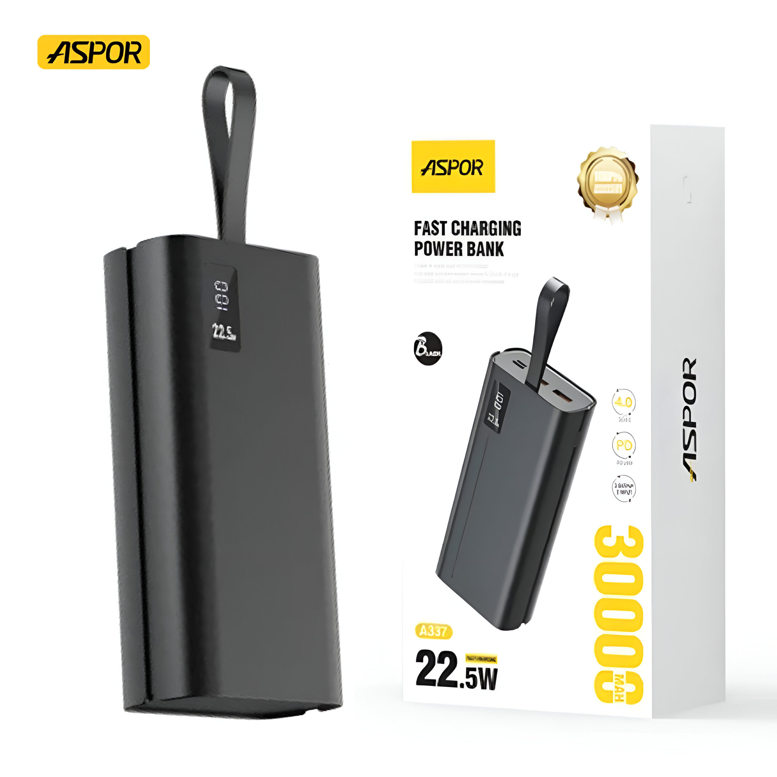 Aspor A337 22.5w Pd 30000mah Fast Charge Power Bank Lcd Display Black