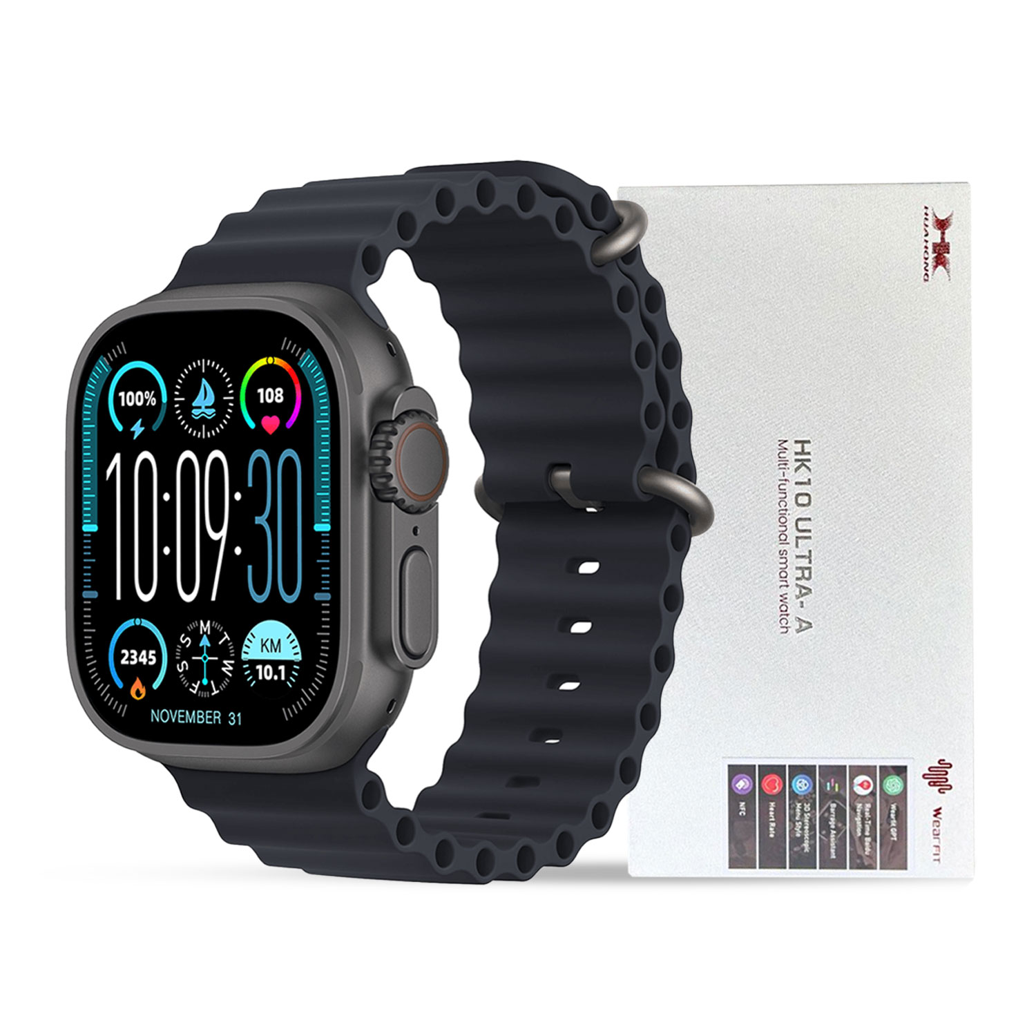 Hk10 Ultra-a Smartwatch 2.02 Inches Large Screen With Wearfit Pro App 2 Straps Black
