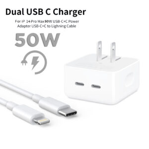 Iphone 14 Pro 2 Pin (us Pin) 50w Usb-c+c Power Adapter With Usb-c To Lightining Cable