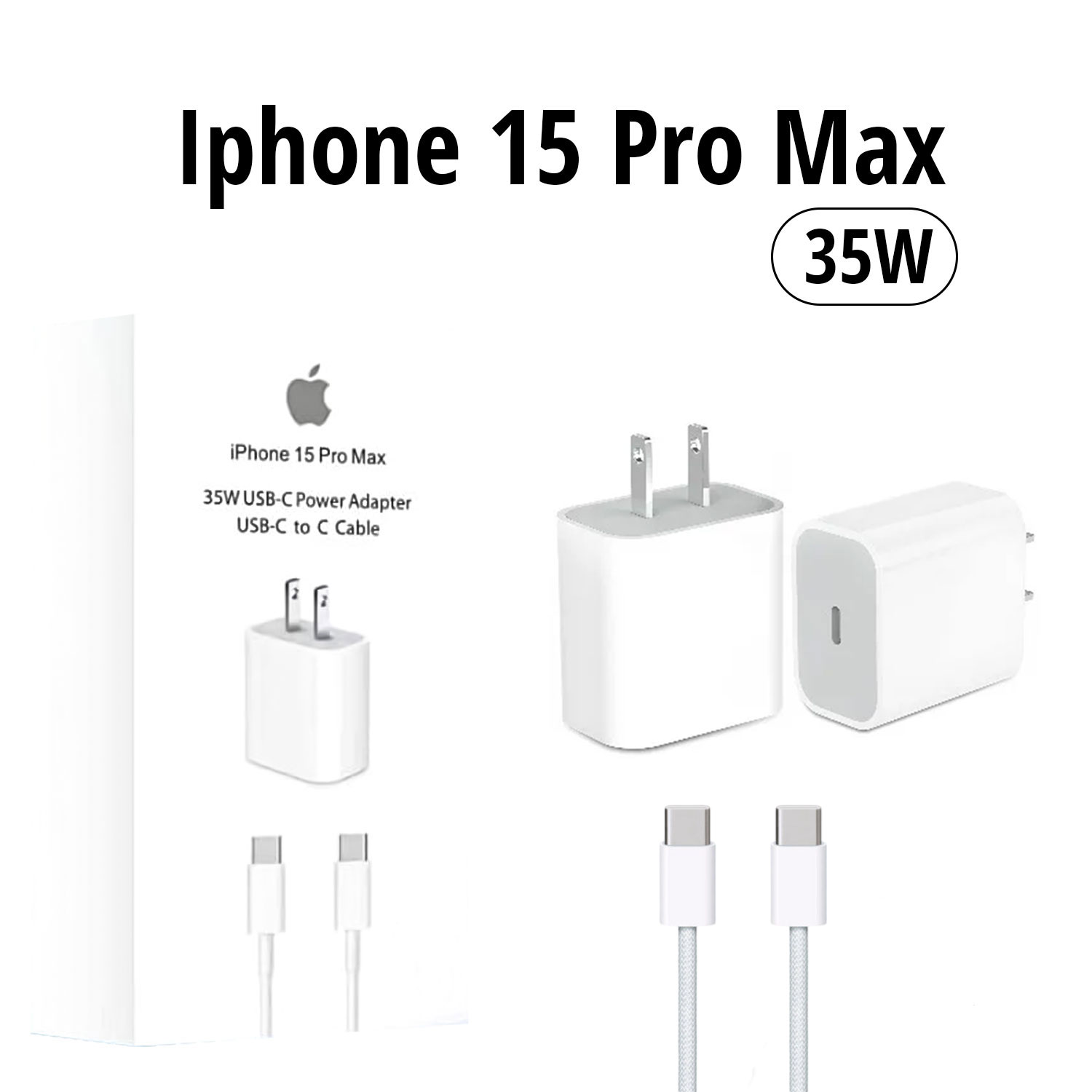 Iphone 15 Pro Max 2 Pin (us Pin) 35w Usb-c Power Adapter With Usb-c To C Cable