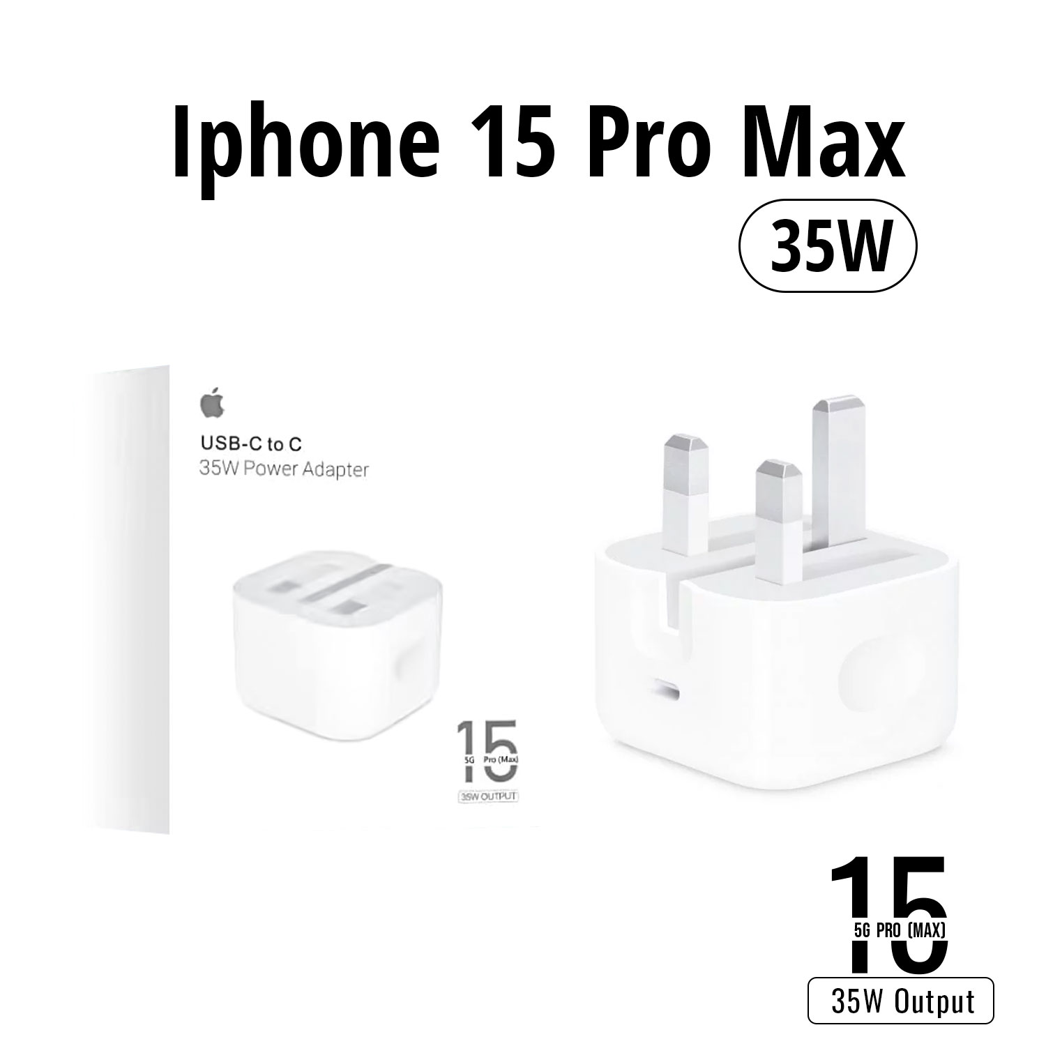 Iphone 15 Pro Max 3 Pin (uk Pin) 35w Usb-c Power Adapter