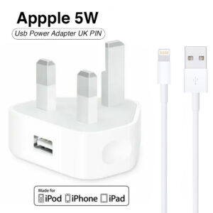 Iphone Usb 5w Power Adaptor Uk Pin With Lightning To Usb Cable
