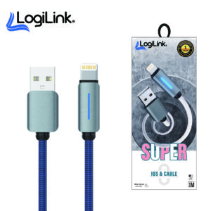 Logilink Usb To Lightning Nylon Fast Charging Data Cable With Light 1m (1 Year Warranty) Blue