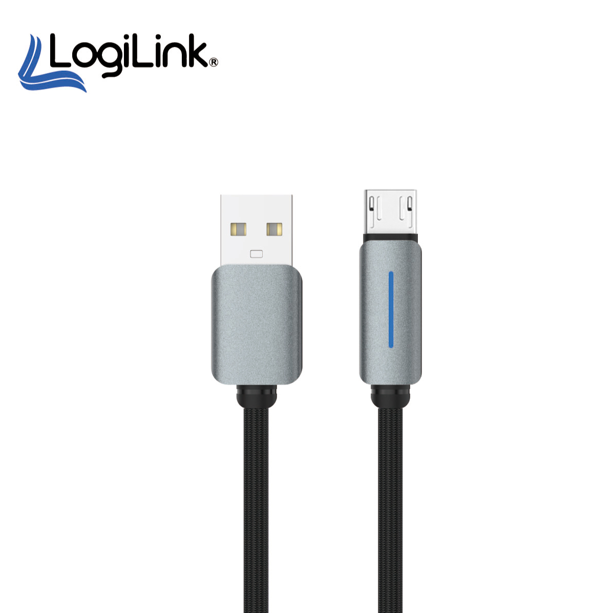 Logilink Usb To Micro Nylon Fast Charging Data Cable With Light 1m (1 Year Warranty) Black