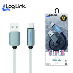 Logilink Usb To Type C Nylon Fast Charging Data Cable 1m With Light (1 Year Warranty) White