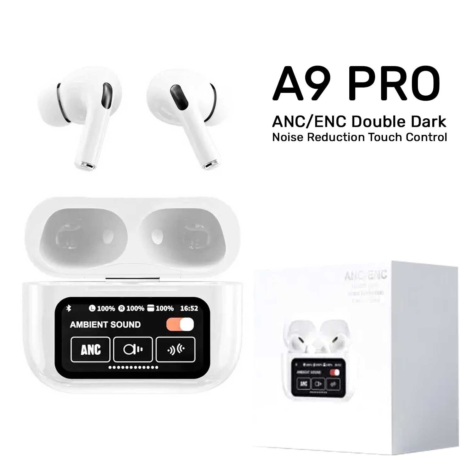 White New A9 Pro Apple Airpods Anc/enc Zhongkelqnxun Noise Reduction Touch Control Bluetooth 5.4 Wireless Earbuds