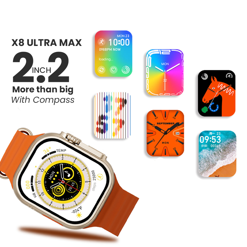 2.2 Inch X8 Ultra Max With Compass Smart Watch Series 8 Nfc Always-on Display & Wireless Charging With Wearfit Pro App Orange