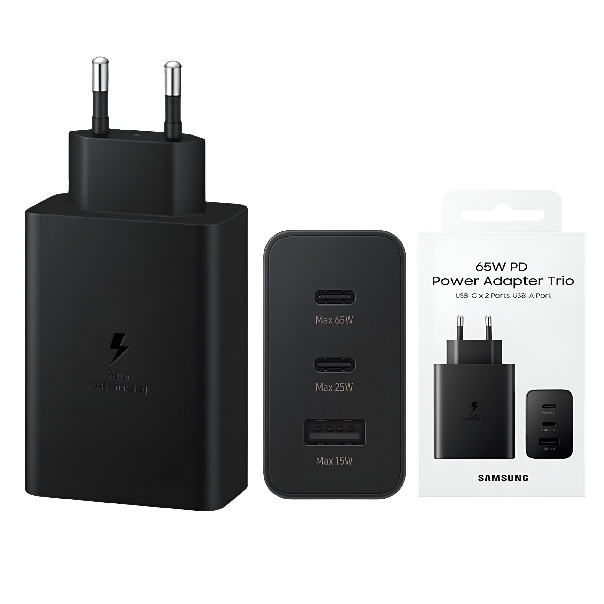 Samsung 65w Eu Pin Pd Power Adaptor Trio 2 Type-c & Usb-a Port