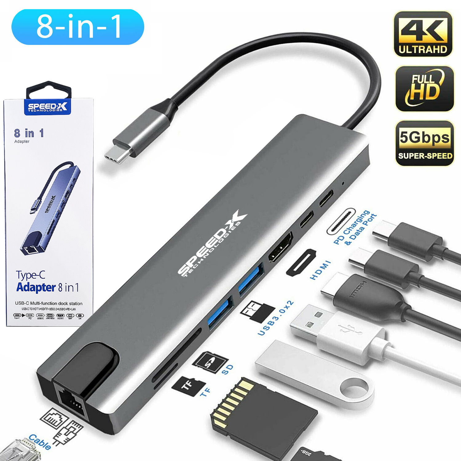 Speed-x 5 In 1 Multi-port Type C 4k Hdmi Usb 3.0 Converter