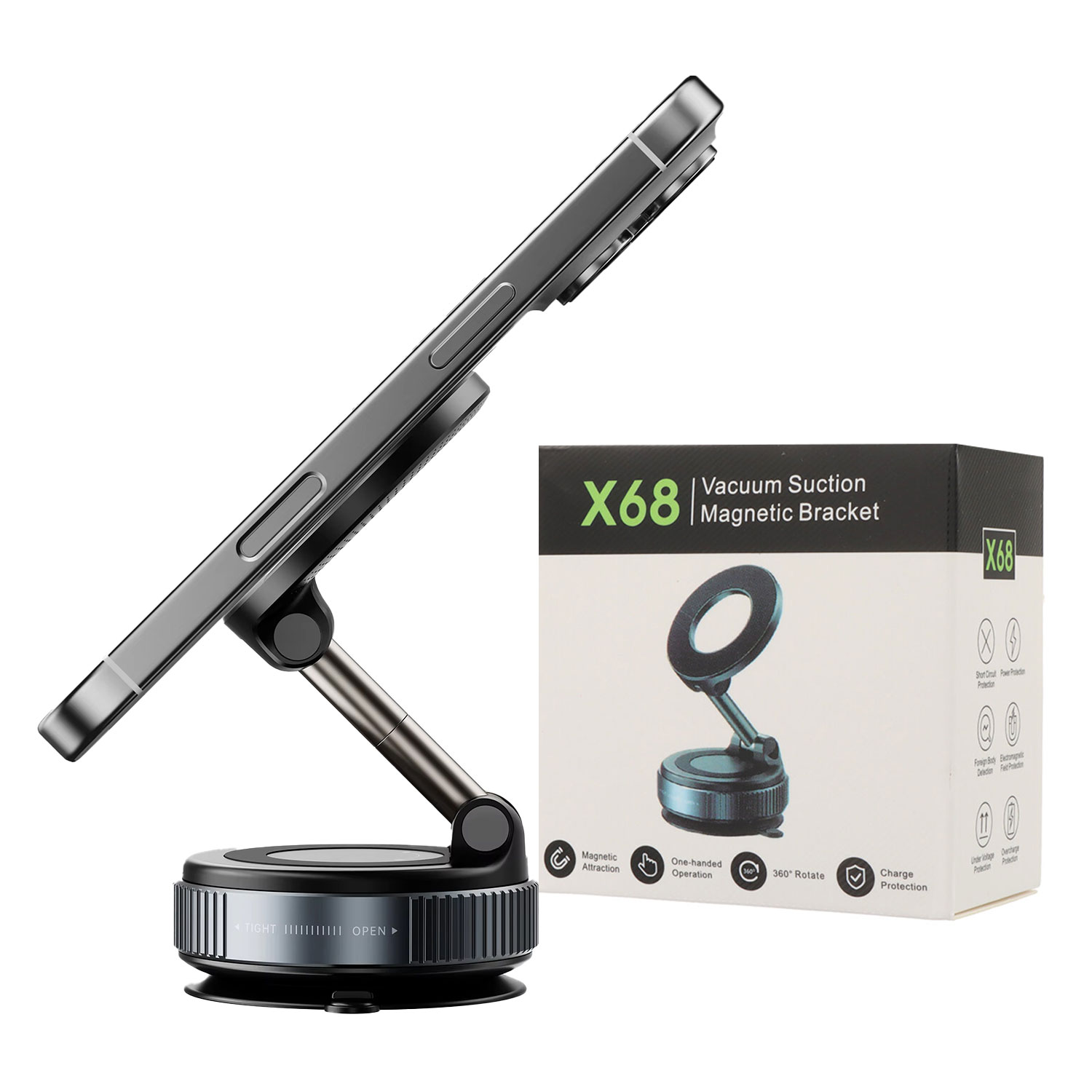 X68 360 Rotate Vacuum Suction Phone Holder Zinc Alloy Magnetic Phone Holder