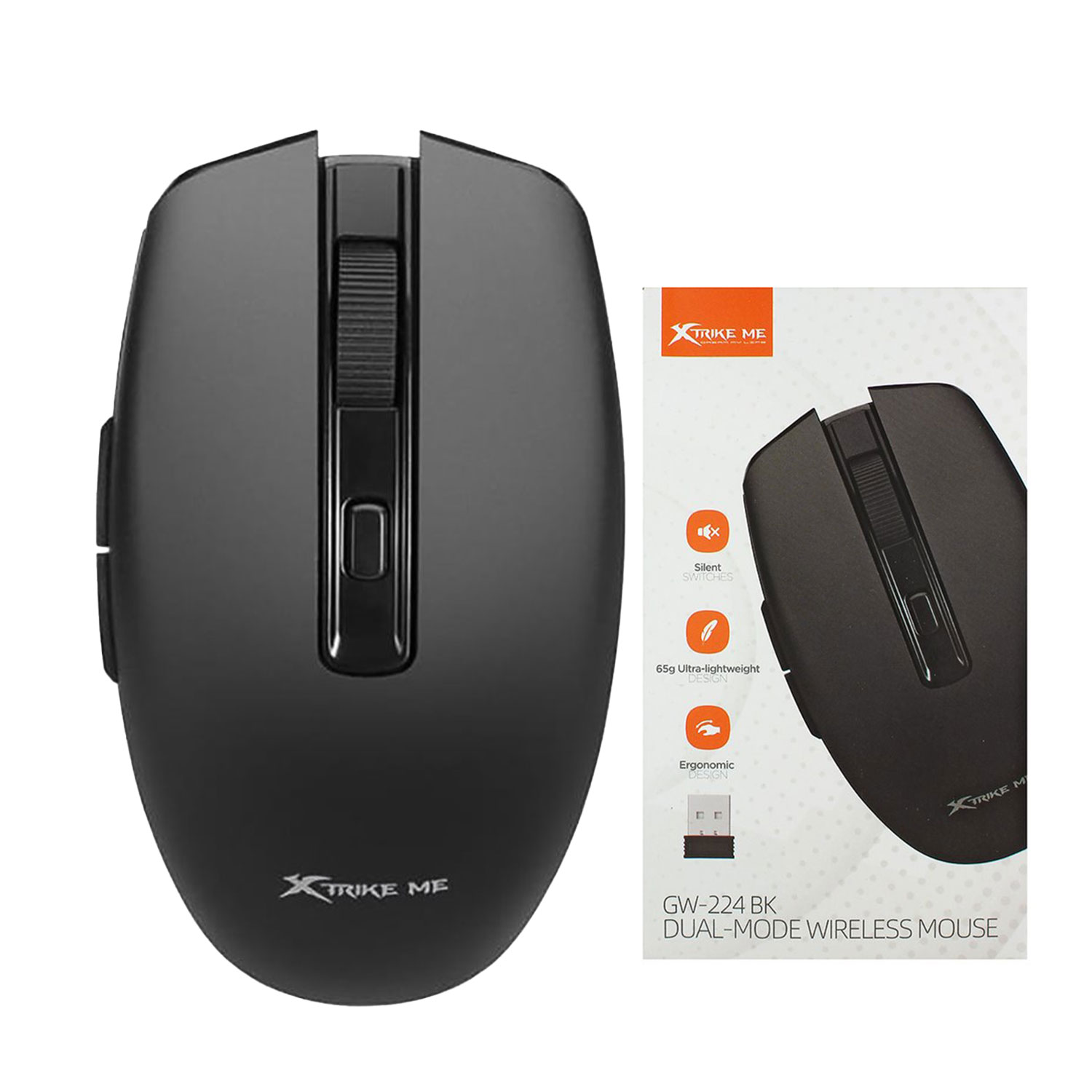 Xtrike Me Gw-224 Bk Wireless Mouse 24g Bt 5.2 800-1200-1600dpi Black